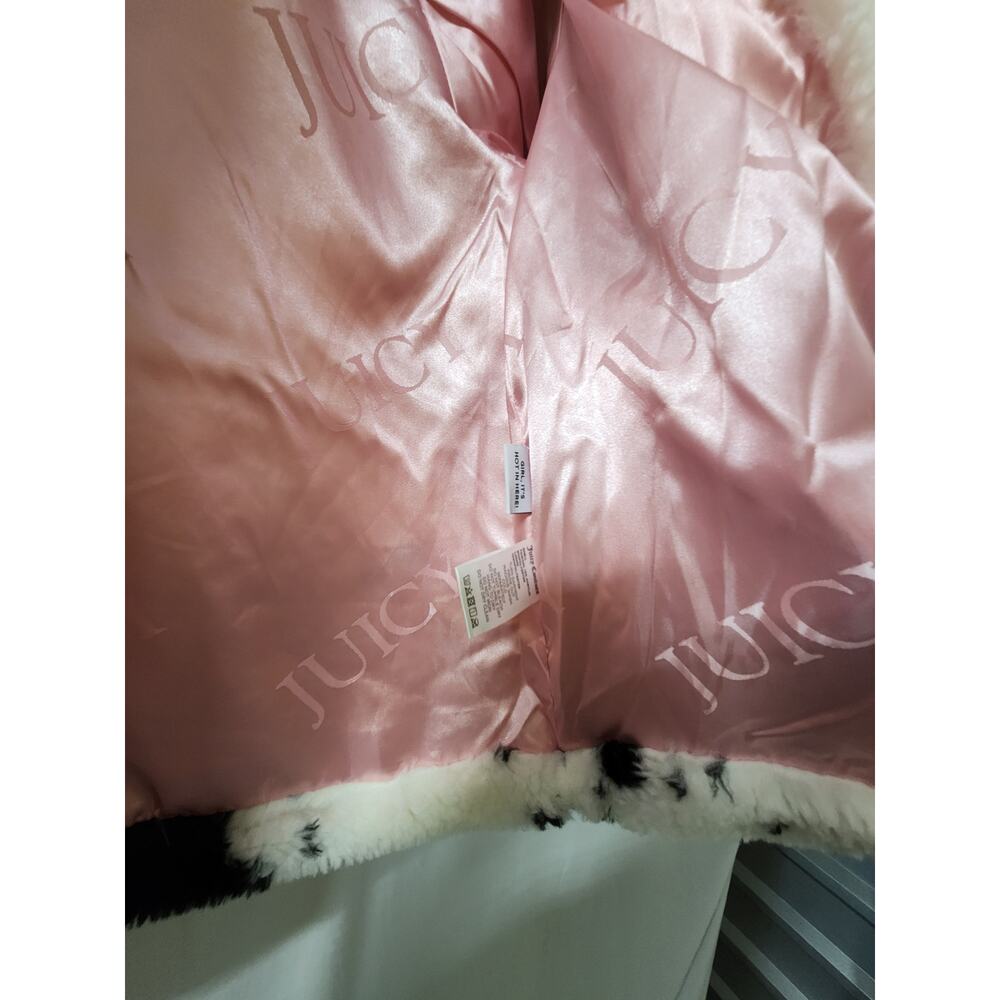 Juicy Couture Faux Fur Teddy Jacket Dalmatian Print White Black Coat Size Small - Picture 3 of 6